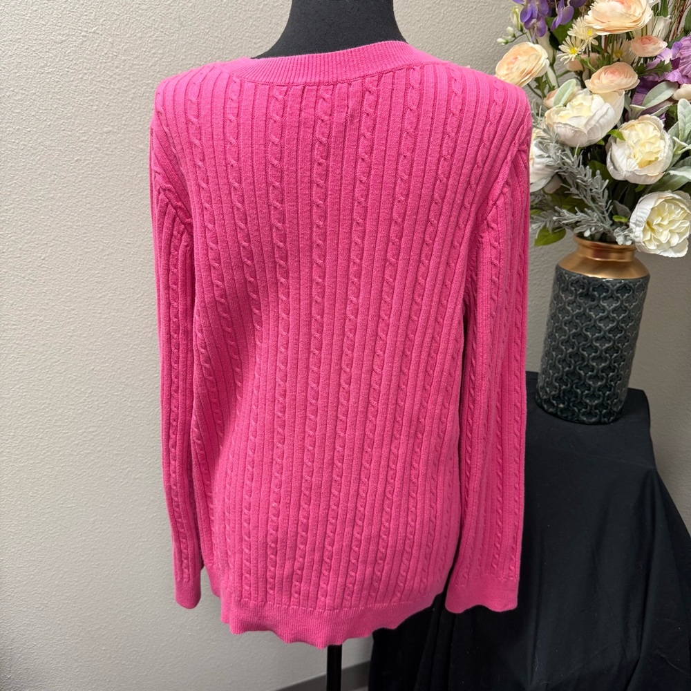 Chaps Classics Pink Cable Knit Cotton V-Neck Sweater Plus 2X Button Pullover - Picture 4 of 8